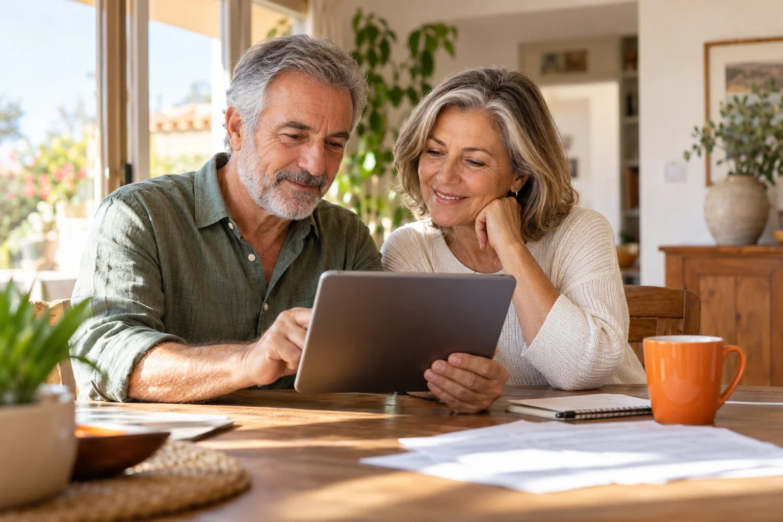 Pareja revisando sus ahorros