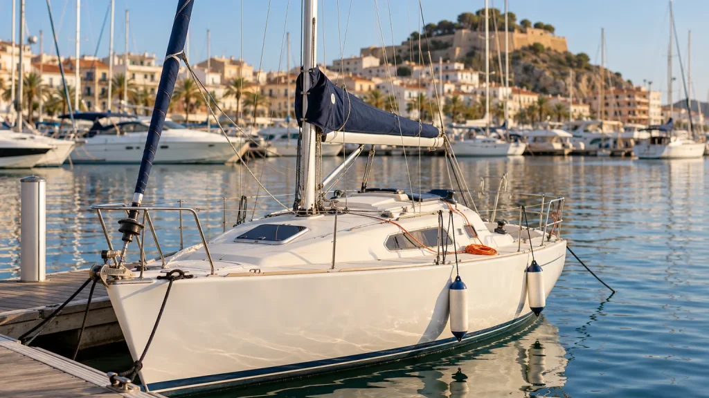 Velero en un puerto deportivo